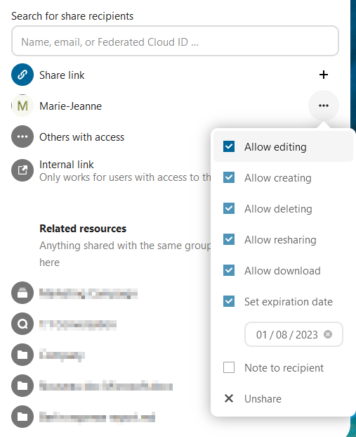 Internal share options.